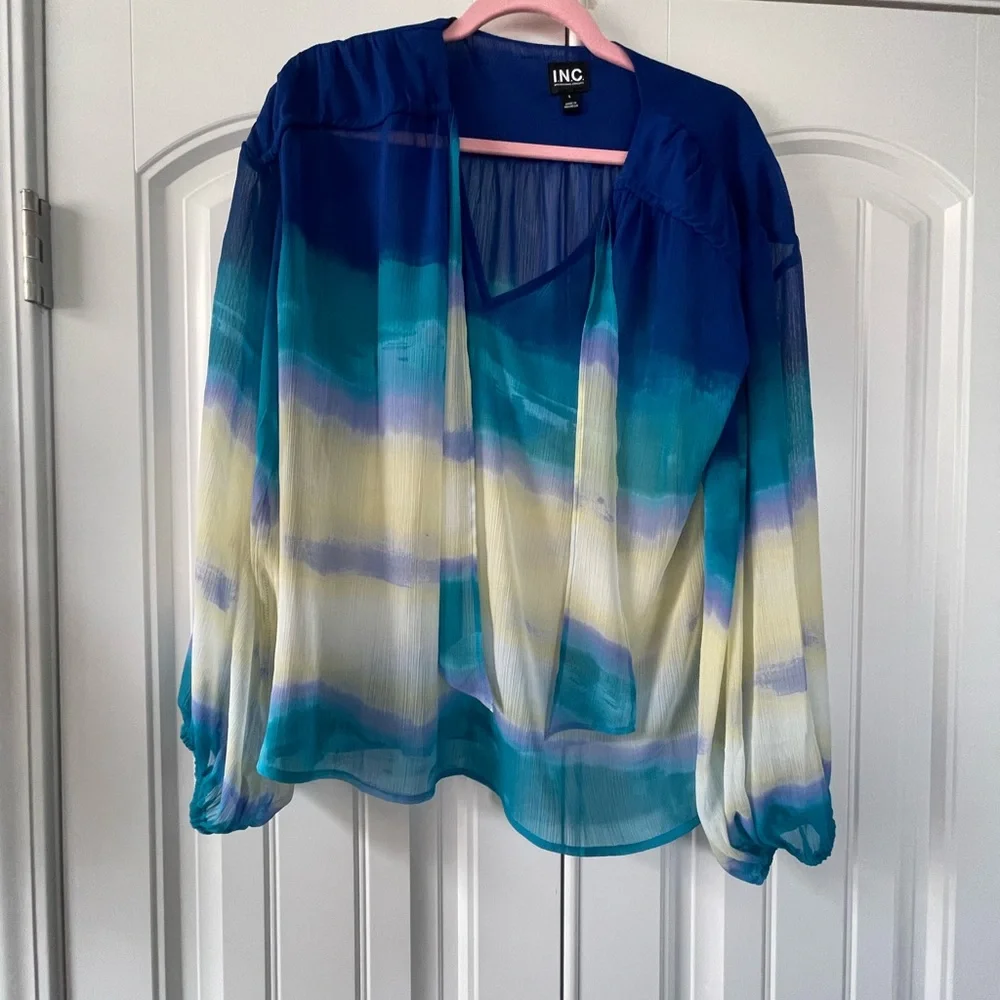 INC International Concepts Women's Multicolor Sheer Blouse - Picture 3 of 5